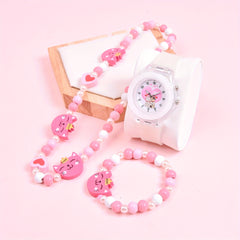 Double Cat Girls' Watch Soft Silicone Strap 3pcs Set