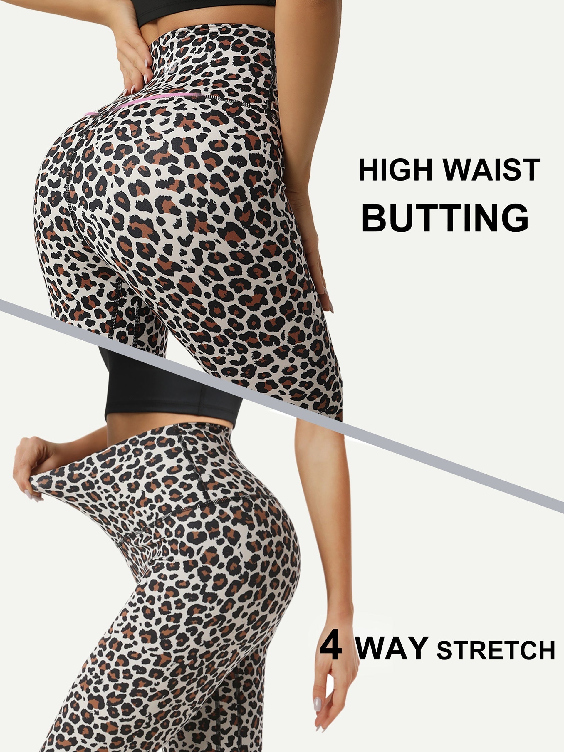 Leopard Print Yoga Pants High Waist Leggings with Pocket