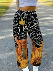  Women's Sunflower & Cartoon Print High Rise Pants