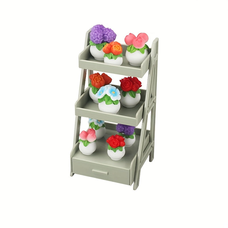 Dollhouse Flower Stand 2 Tier Shelves w/ Pull Out Drawer Plast