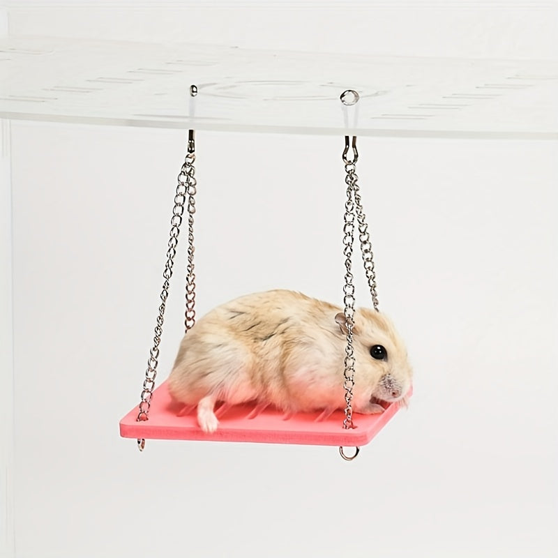 Adorable Hamster Wooden Swing Toy for Pet Fun