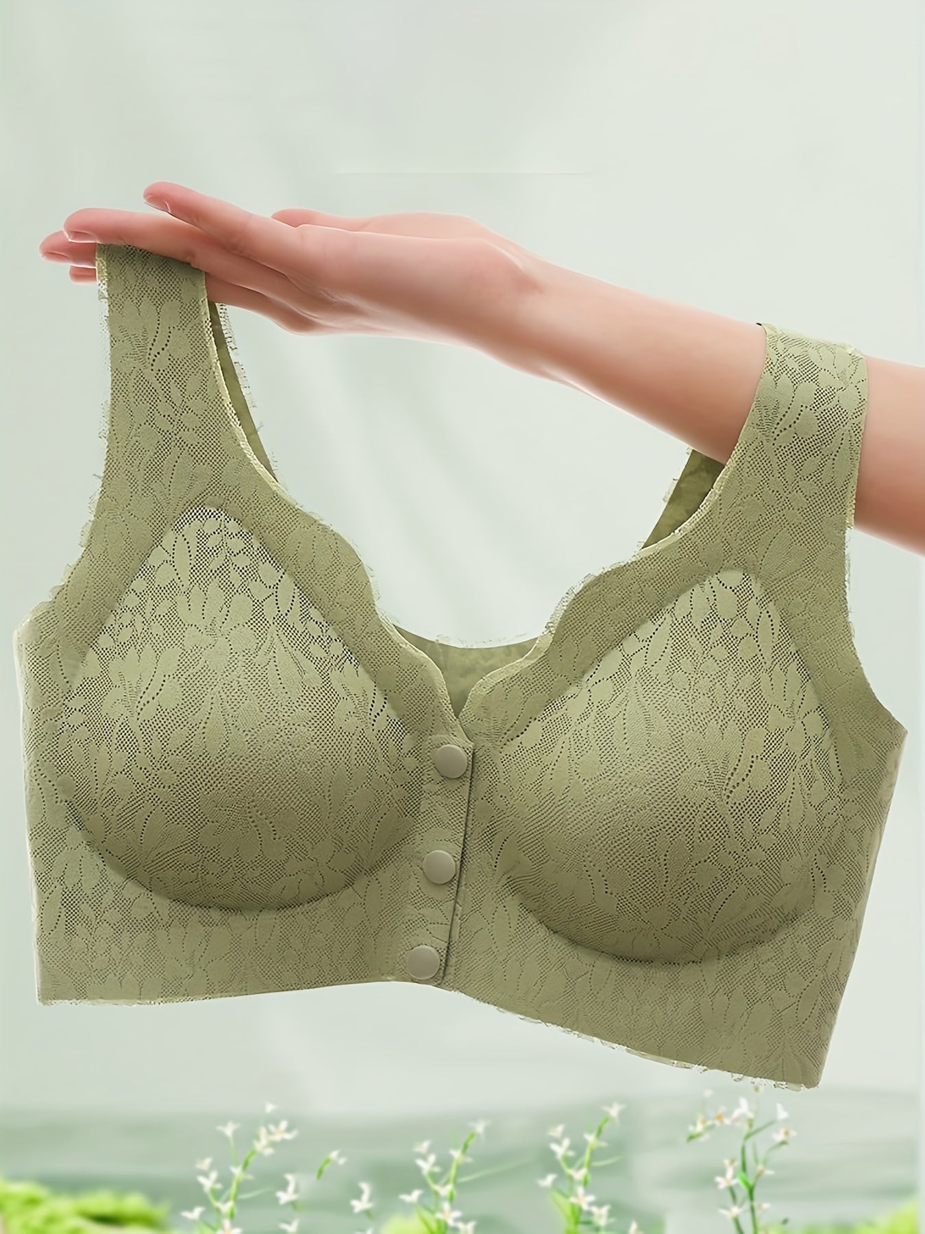 Lace Wireless Bra Front Buckle Comfy & Breathable Women's Lingerie