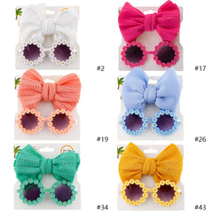 Girls Bow Headband & Daisy Sunglasses Set for Party Outdoor Sun Protection