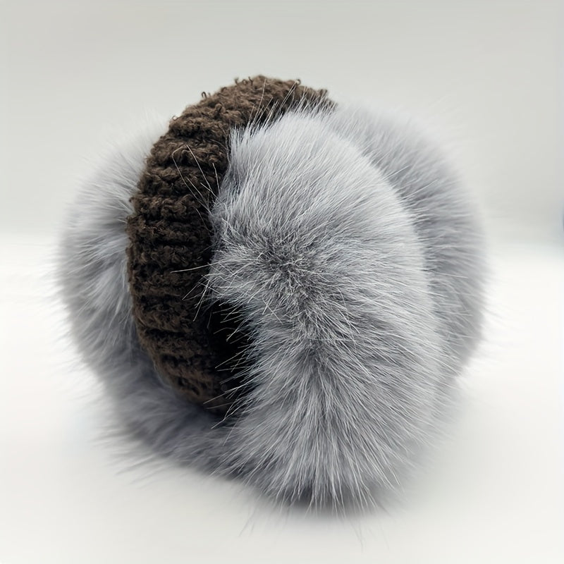 Women's Plush Fleece Ear Warmers Soft Foldable Winter Ear Muffs Brown & Grey