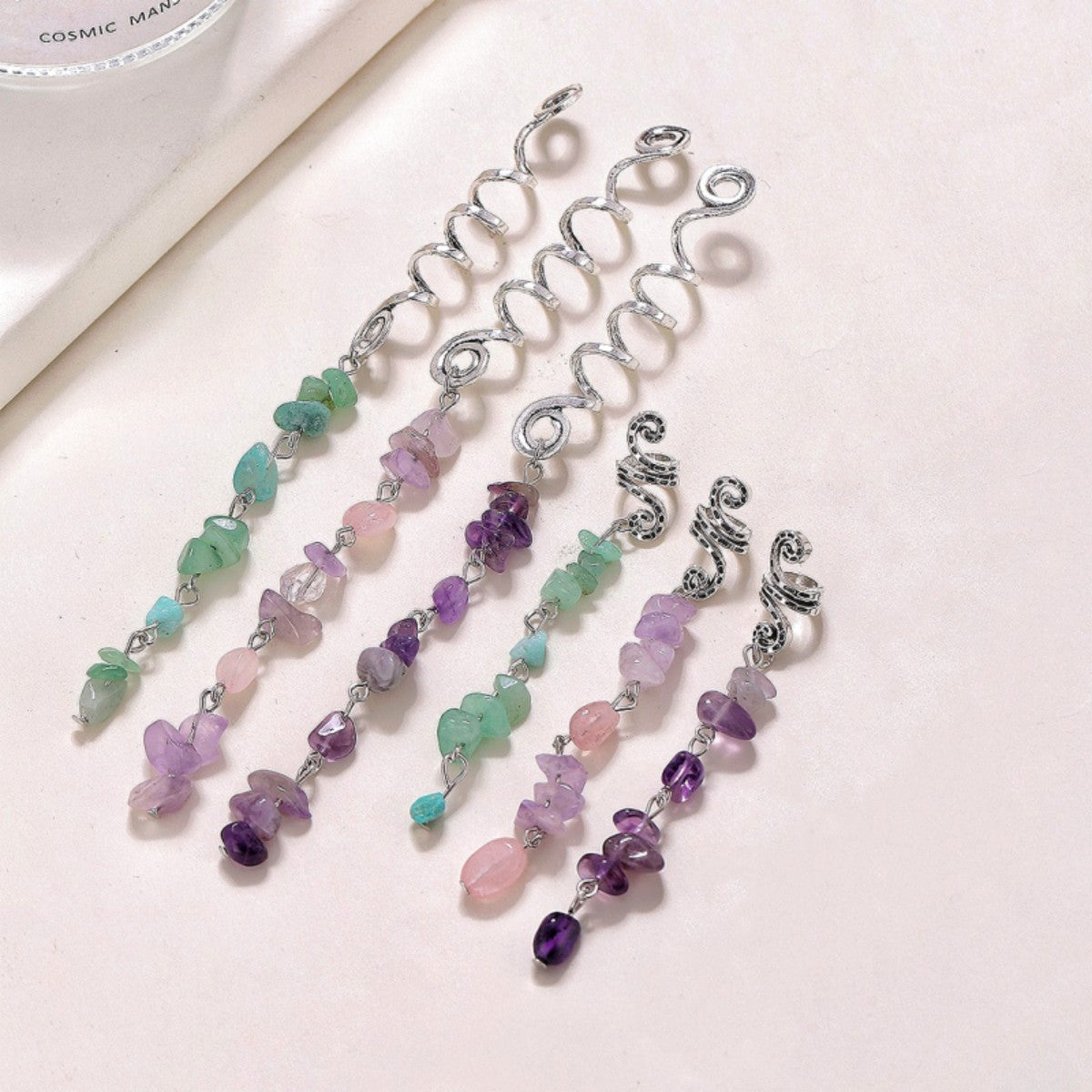 Braided Hair Rope Crystal Stone Pendant Boho Style Hair Clip