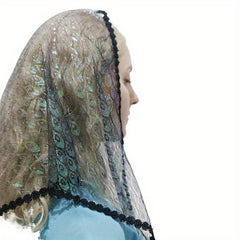Sheer Mesh Bridal Veil Floral Pattern Lightweight Breathable