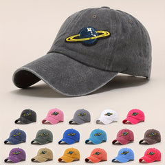 Planet Embroidery Baseball Cap Vintage Washed Distressed Dad Hat Unisex