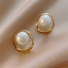 Irregular Geometric Faux Pearl Earrings 18K Plated Jewelry Women