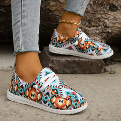 Women's Colorblock Slip On Flat Shoes Lightweight Canvas Low Round Toe