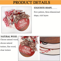 Christmas Wreath Hanging Sign Rustic Burlap Wooden Holiday Decor