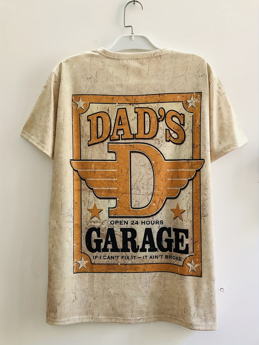''DAD'S GARAGE'' Pattern Print Men's Short Sleeve Comfy T shirt Graphic Tee