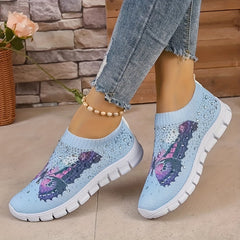 Women's Butterfly Print Slip On Sneakers Breathable Low Top Running Shoes