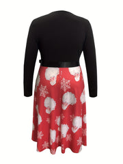  Santa Claus & Snowflake Print A line Dress