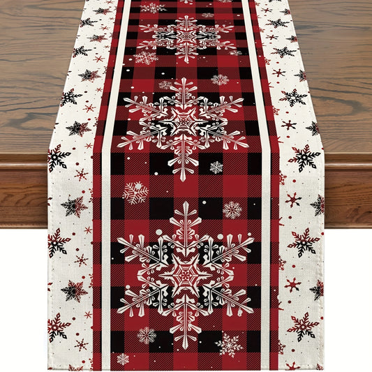 Snowflake Plaid Table Runner Festive Christmas Decor for Home & Parties