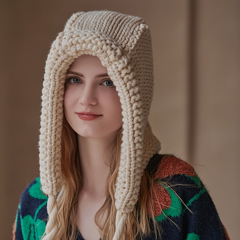 Women's Winter Hat Knitted Braided Hoodie, Valentine's Day Gift