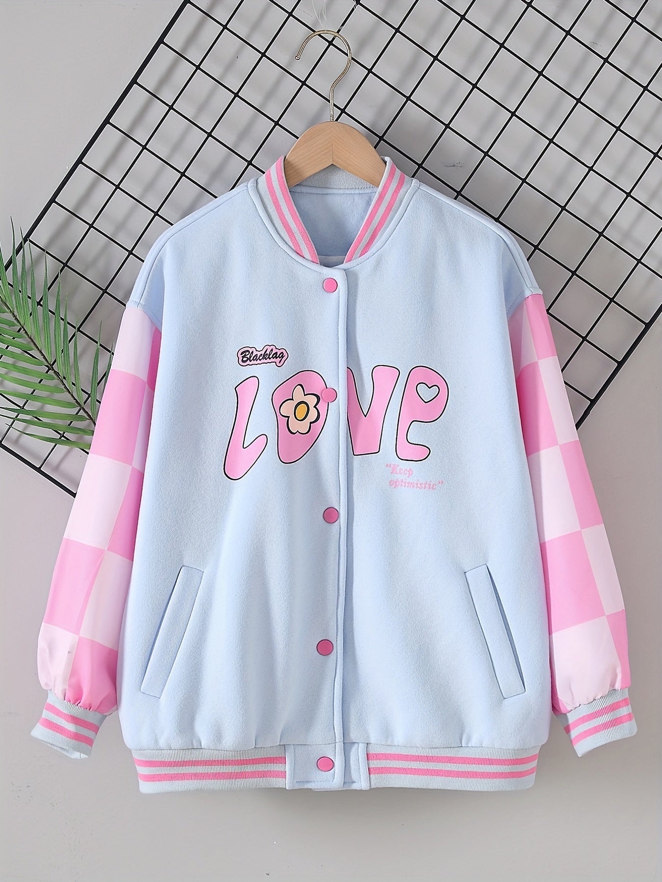 Girls' Cartoon Graphic Varsity Jackets Snap Button Down Long Sleeve
