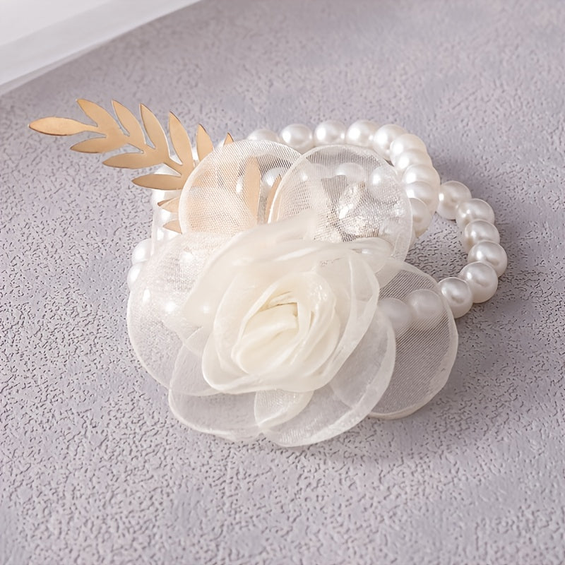Beige Pearl Flower Bracelet for Bride