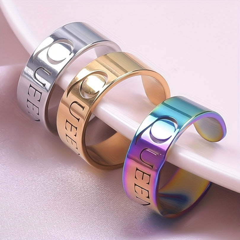 Stainless Steel 18k Plated Queen Cuff Ring - Colorful Options