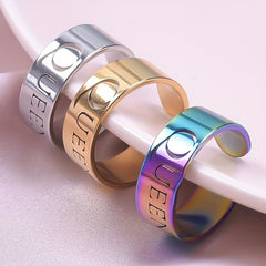 Stainless Steel 18k Plated Queen Cuff Ring - Colorful Options