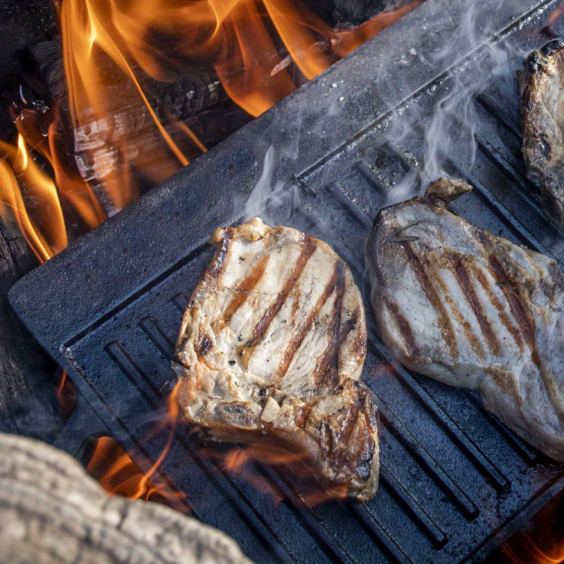 1pc Cast Iron Reversible Grill Pan For BBQ