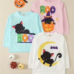 3pcs Halloween Cat Sweatshirt for Toddler Girls Long Sleeve Pullover