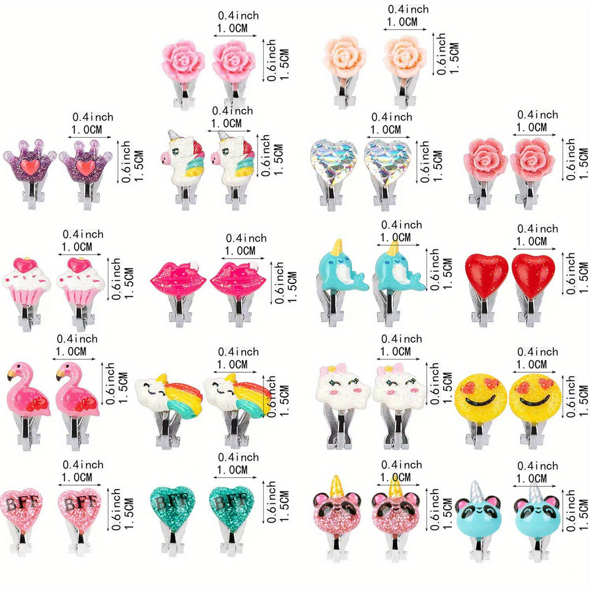 18 Pairs Cartoon Animals Earrings Clip for Kids