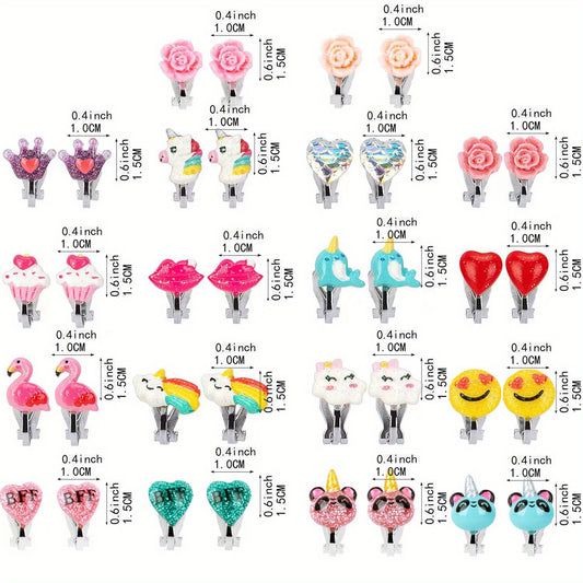 18 Pairs Cartoon Animals Earrings Clip for Kids