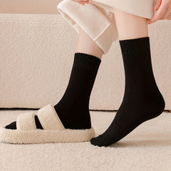 Women's Winter Mid Tube Socks Solid 4 Pairs Warm & Comfy Stockings