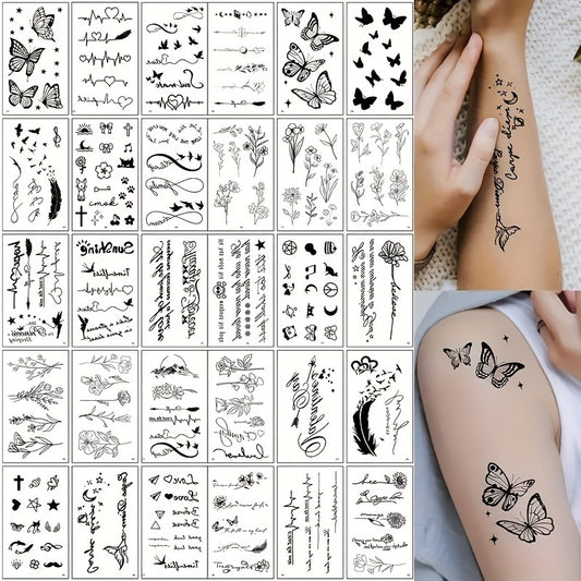 Waterproof Temporary Tattoo Stickers Floral Butterfly Heart Feather & Star