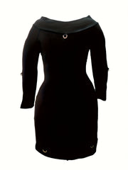  Off Shoulder Long Sleeve Knee Length Dress