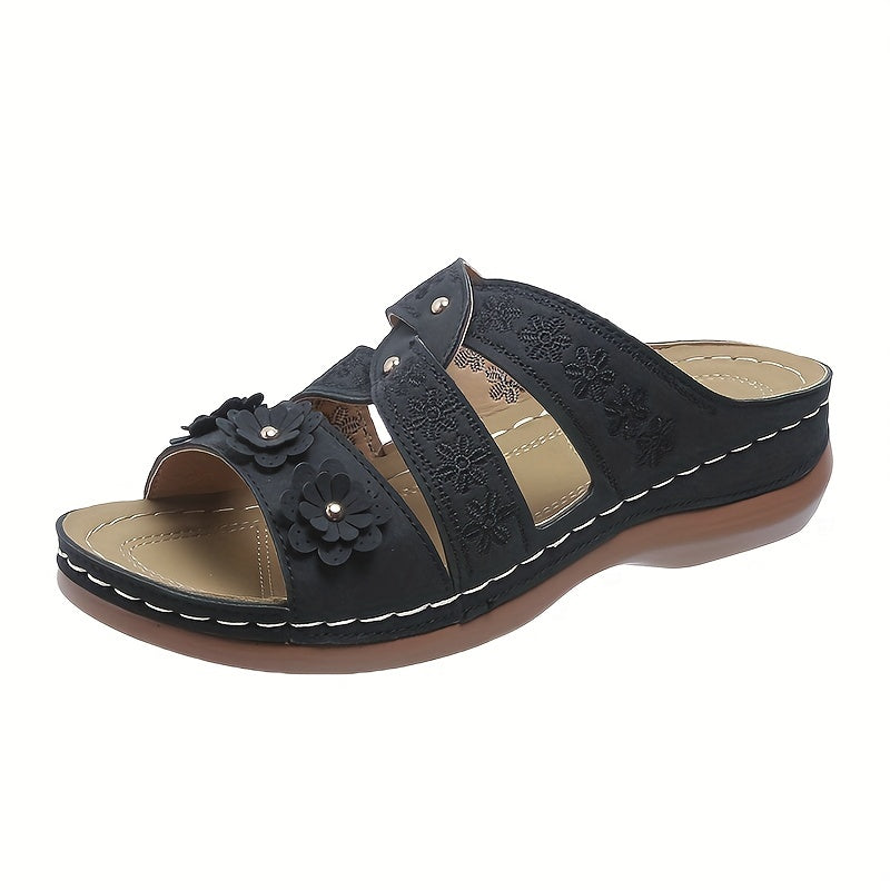 Women's Flower Decor Slide Shoes Comfortable Perforated Sandals