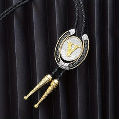 Golden V Letter Western Cowboy Bolo Tie for Men