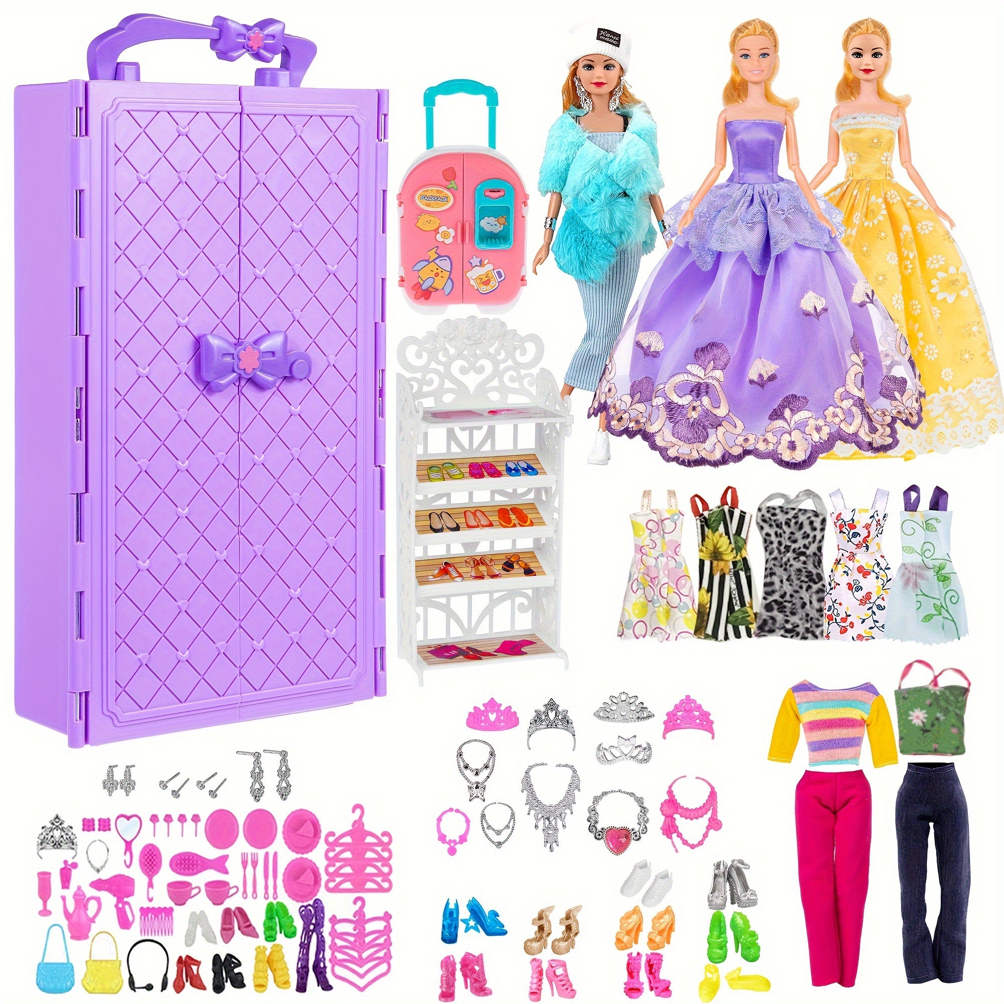 106pcs 29 Girl Doll with Doll Closet Clothes and Accessories
