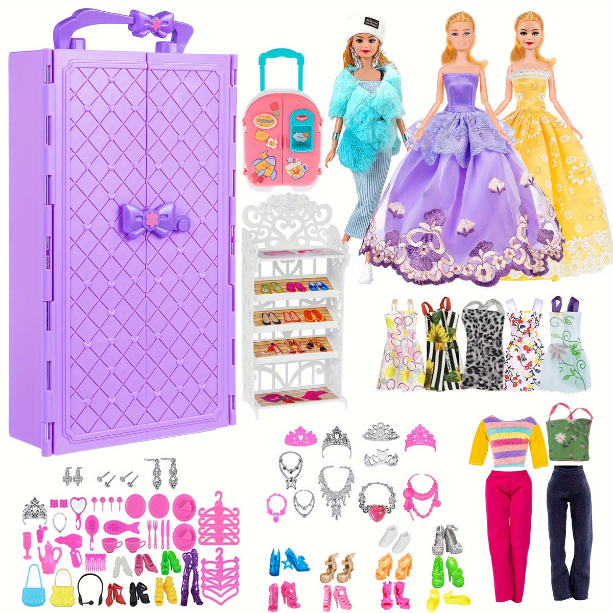 106pcs 29 Girl Doll with Doll Closet Clothes and Accessories