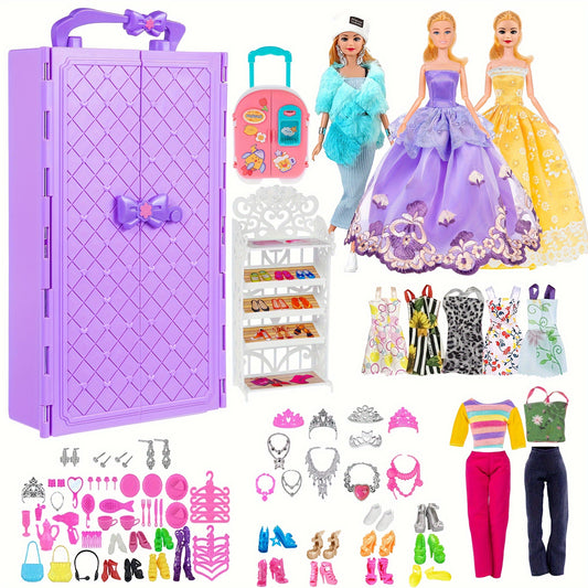 106pcs 29 Girl Doll with Doll Closet Clothes and Accessories