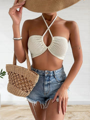 Cross Front Halter Crop Top Tie Back Summer Sleeveless