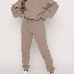 Casual Two Piece Set Crew Neck Long Sleeve Tops & Jogger Pants
