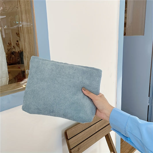 Corduroy Makeup Bag Large Capacity Toiletry Pouch Vintage Organizer