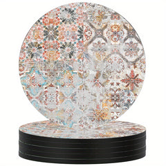 Boho Persian Drink Coasters Set of 6, Absorbent Rubber with Non Slip Backing