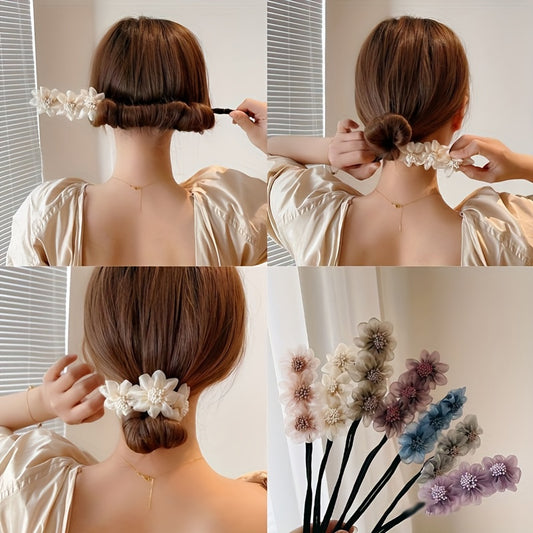 Flexible Flower Hairpin for Women Girls Bun Hair Curler Maker