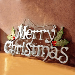 Christmas Hanging Sign Gold & Silver Letters No Power Plastic Holiday Ornament