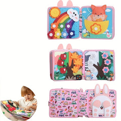 Colorful Bunny Sensory Busy Book with 3D Pop Up Pages Soft Touch Felt Fabric