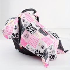 Floral Cartoon Cow Print Girls Car Seat Sunshade Cover Canopy