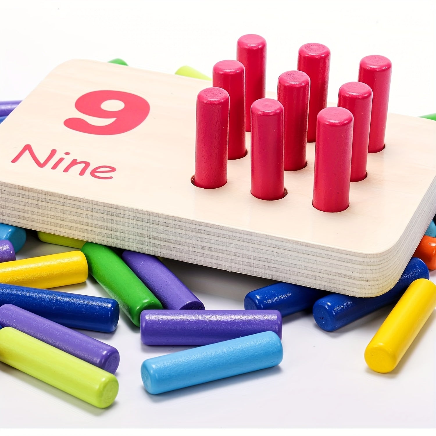 Wooden Counting Peg Board for Kids Ages 3-5 Interactive Number & Shape Sorting