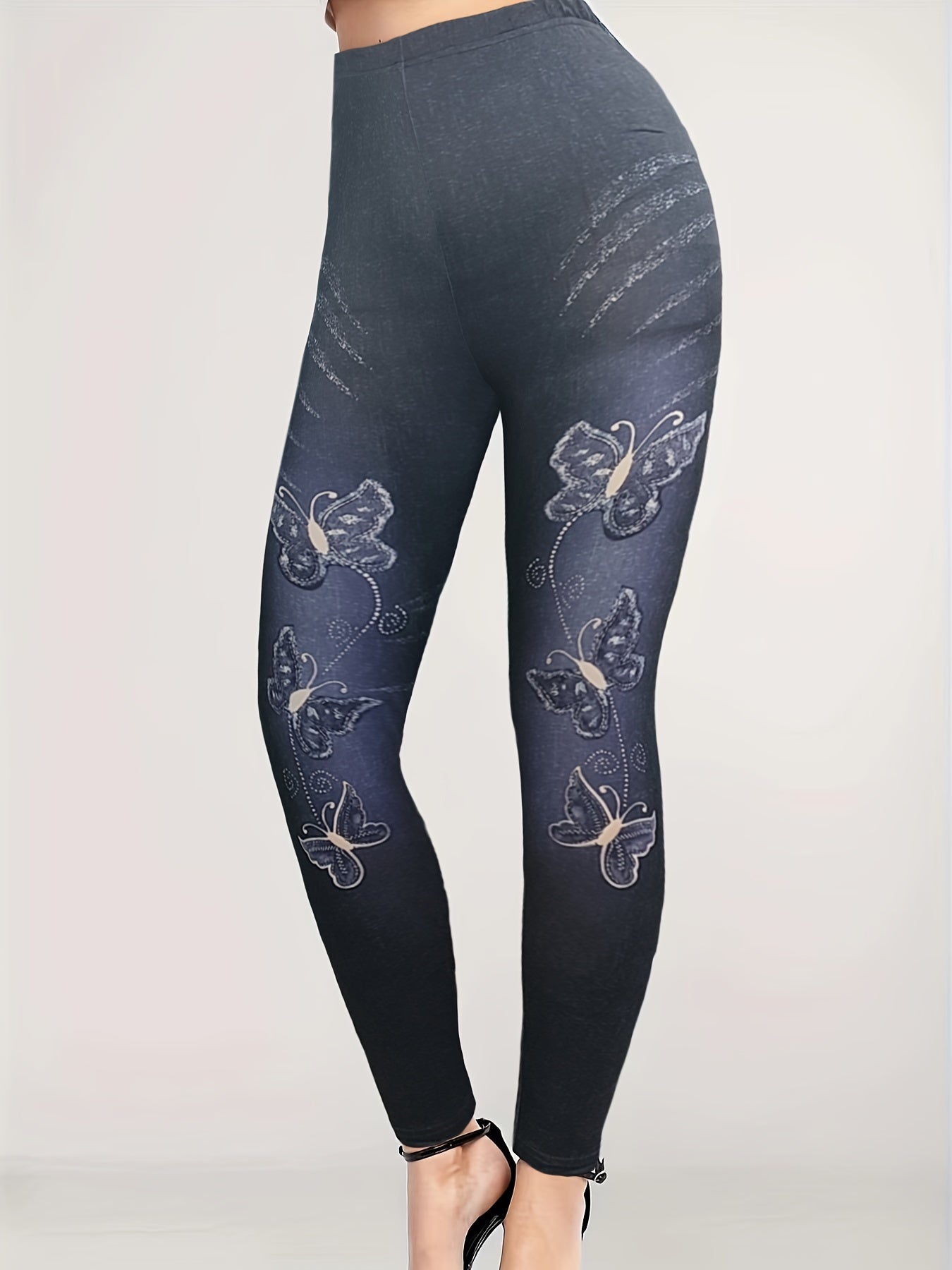  Butterfly Print High Rise Retro Leggings