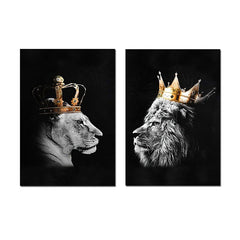 2pcs Crown Lion Wall Poster Canvas Painting 15.7x23.6in