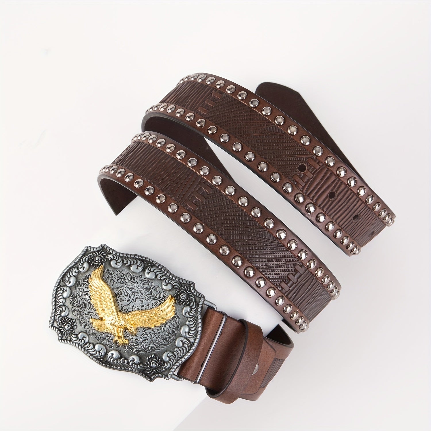 Eagle Western Big Board Buckle Belt Vintage Print Durable Men's Leather Belt