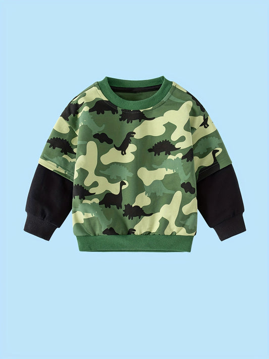 Dinosaur Full Print Boys Sweatshirt Long Sleeve Crew Neck Tops Kids Clothing