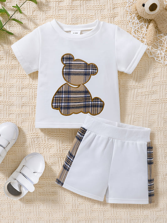 Toddler Boy Outfit Plaid Splicing Casual Set 2pcs