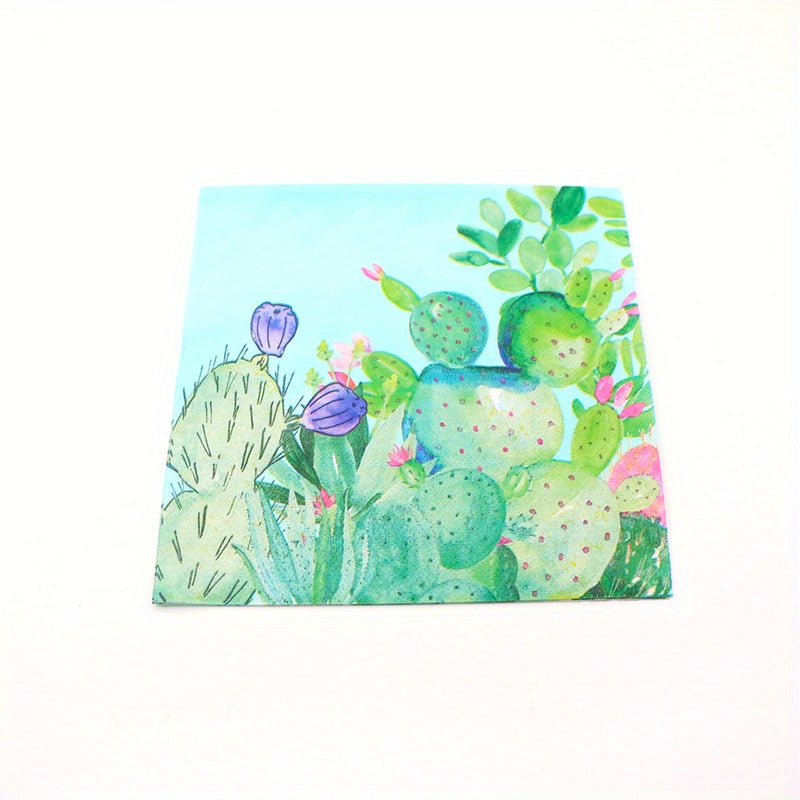 20pcs Wildflower Leaf Printed Napkins - Floral Cactus Paper Napkins